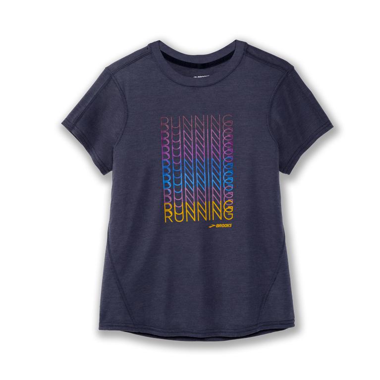 Brooks Distance Graphic tee Women's Short Sleeve Running Shirt - Heather Navy/Repeat (41968-DHIS)